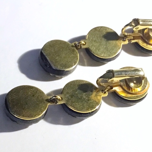 Antique Victorian Lacy Black Pressed Glass Buttons as Drop Earrings - Picture 3 of 3